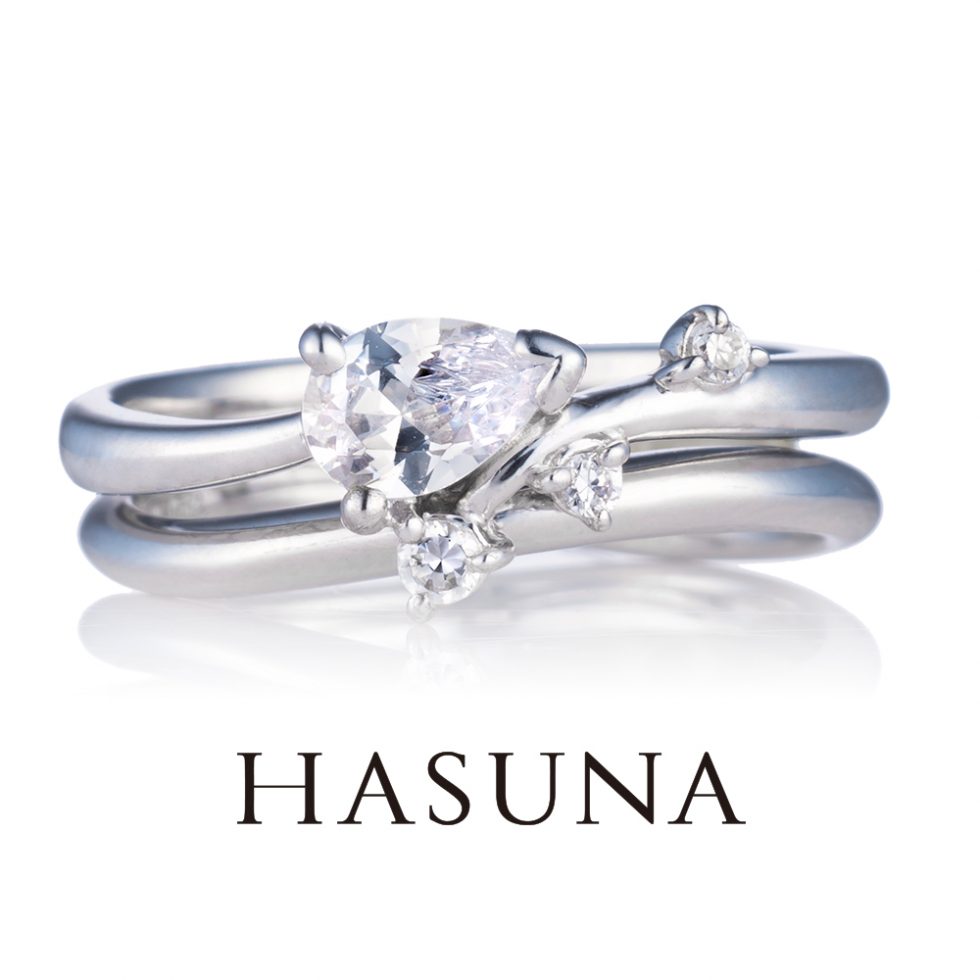 婚約指輪・結婚指輪　重ね着けイメージ画像　ハスナ(HASUNA) ER04