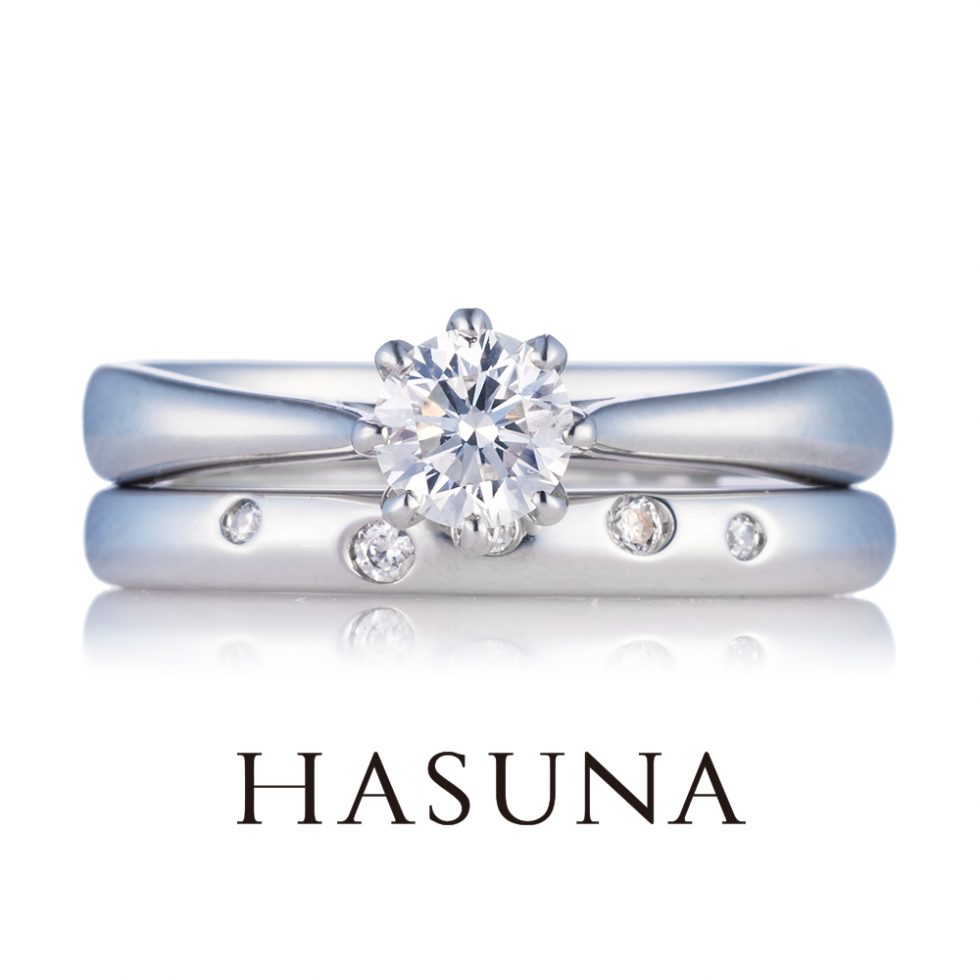 婚約指輪・結婚指輪　重ね着けイメージ画像　ハスナ(HASUNA) ER05
