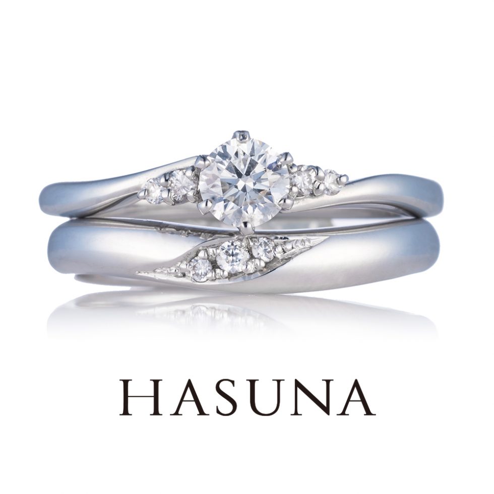 婚約指輪・結婚指輪　重ね着けイメージ画像　ハスナ(HASUNA) ER09