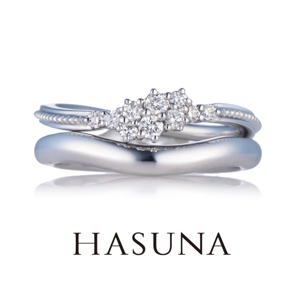 婚約指輪・結婚指輪　重ね着けイメージ画像　ハスナ(HASUNA) ER11