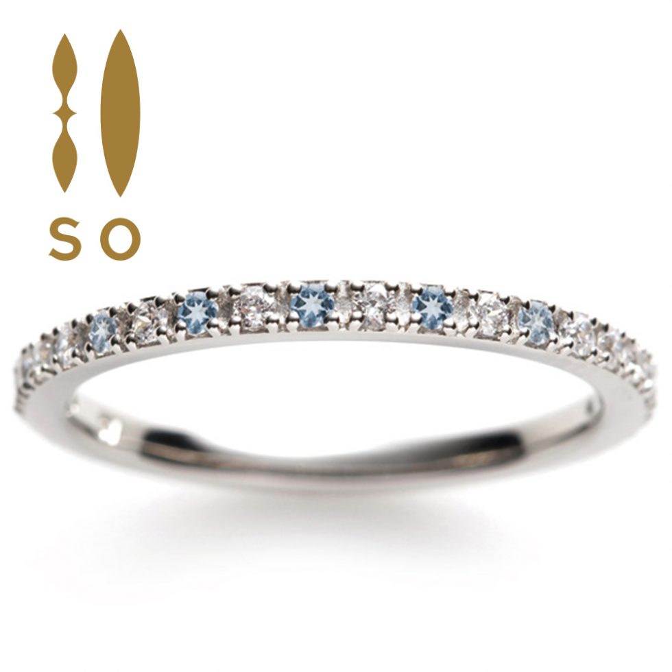 リング 18金ピンクゴールド クロス アクアマリン 3月誕生石