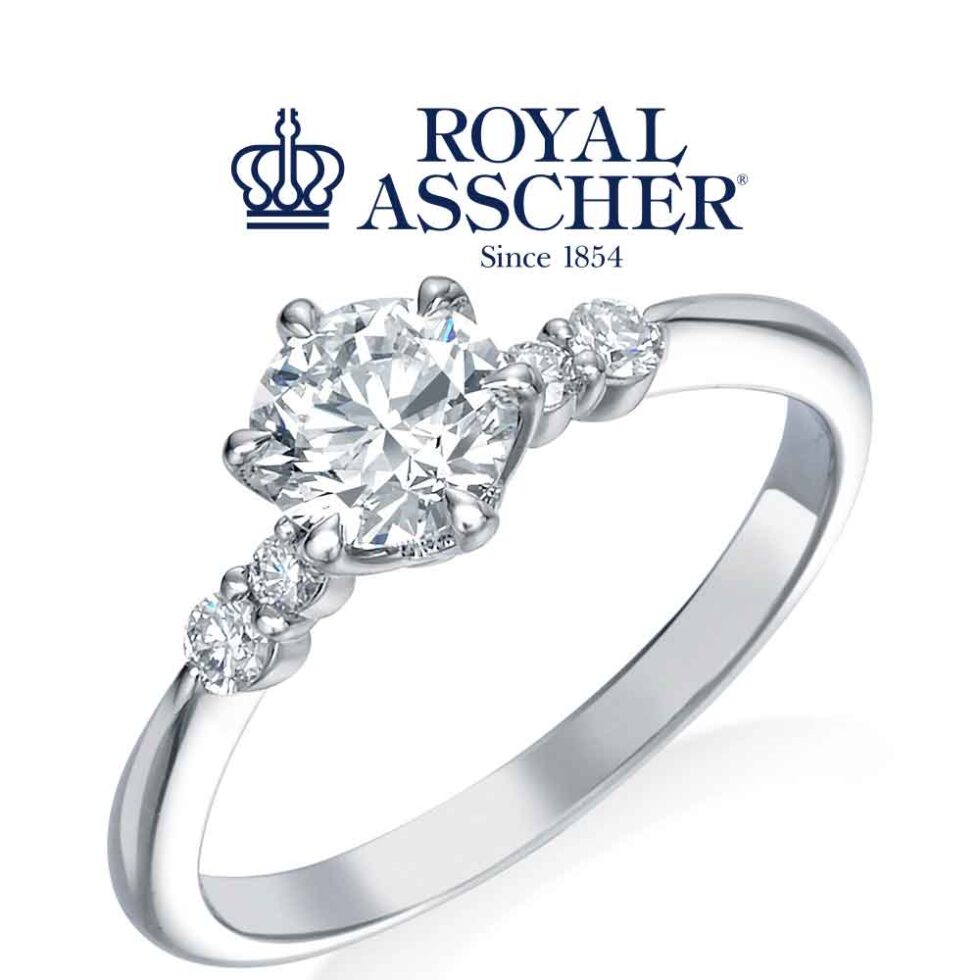 婚約指輪 - ロイヤルアッシャーダイヤモンド　　JRA814　斜め画像