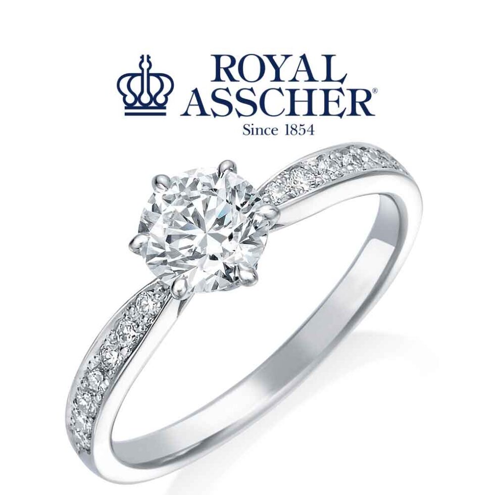 婚約指輪 - ロイヤルアッシャーダイヤモンド　　JRA815 斜め画像