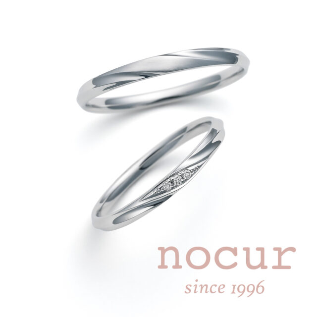 ノクル(nocur) 結婚指輪 656/657 K10ホワイトゴールドのマリッジリング(ロゴ入り)